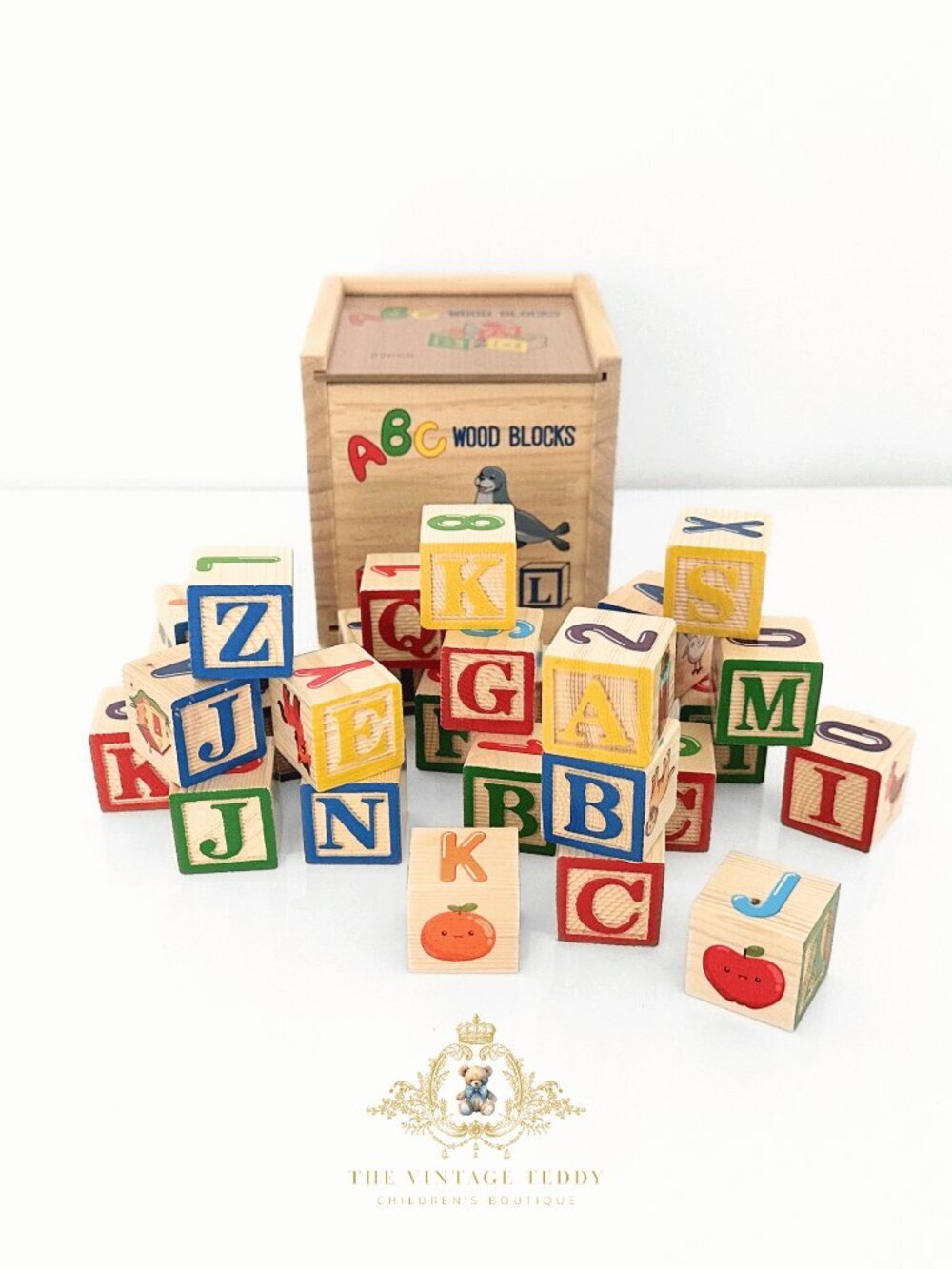NWT Cute Wooden Alphabet Blocks Characters Fun Play Set Kids Early Learning Toys